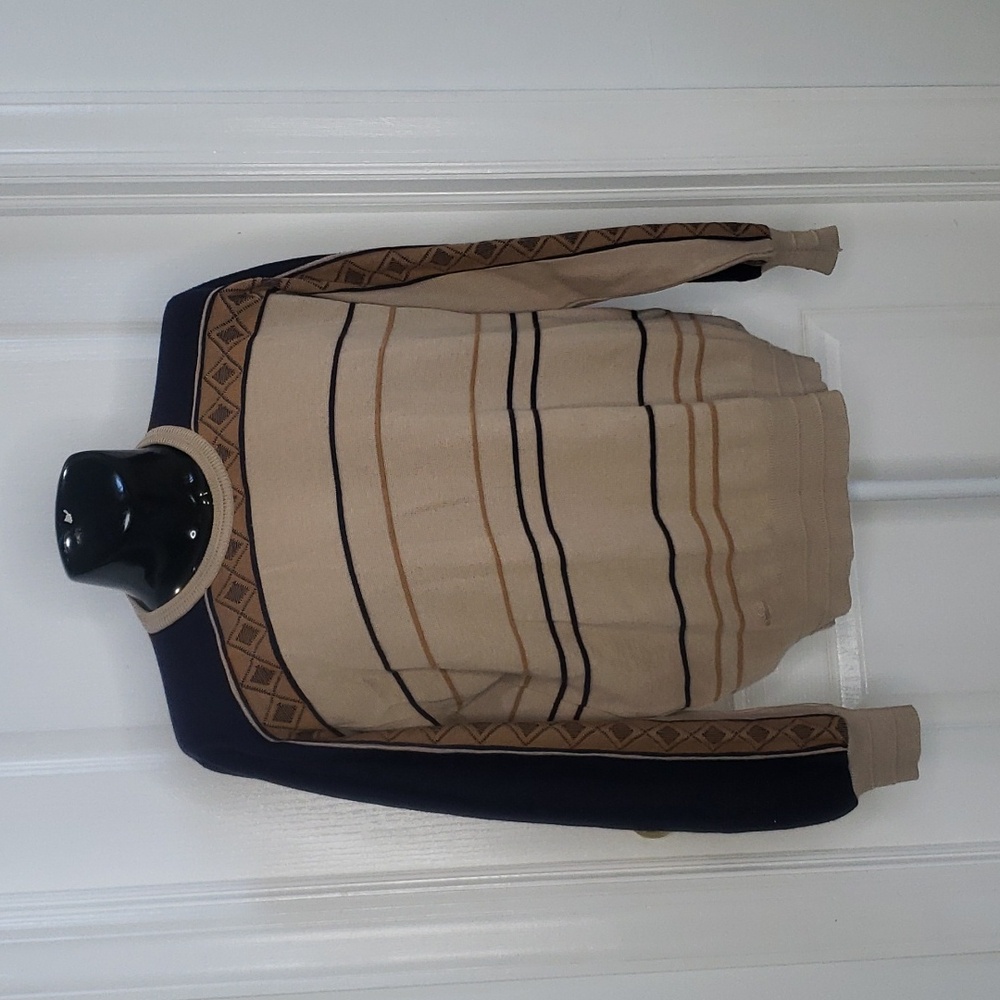 Gabicci Vintage 1990s Tan Beige Navy Blue Sweater Size XL